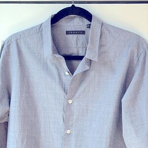 Theory Stephan Liberty Blue Square Print Cotton Shirt Long Sleeve Men's Size M !
